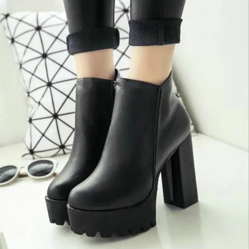 2018 Women's Fashion High Heel Martin Boots with Fur